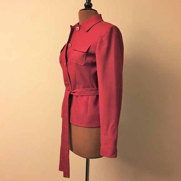 ANN TAYLOR LOFT Red 100% Wool Belted Blazer Jacket - Picture 6 of 10